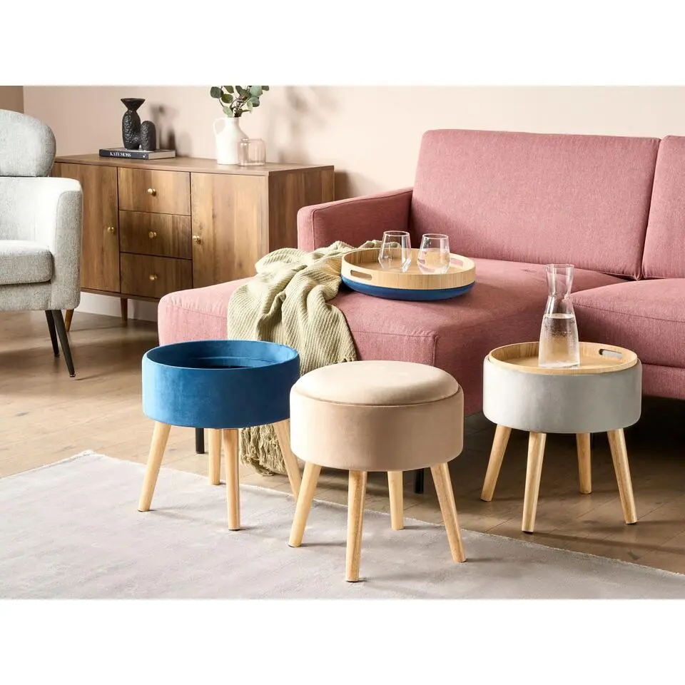 NEELY - Hocker - Beige - Fluweel