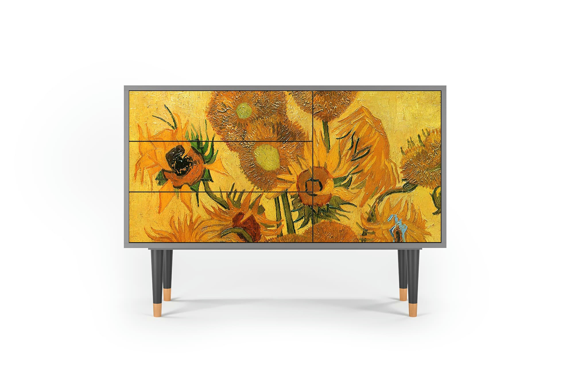 SUNFLOWERS BY VINCENT VAN GOGH - Buffet  jaune 3 tiroirs et 1 porte L 115 cm