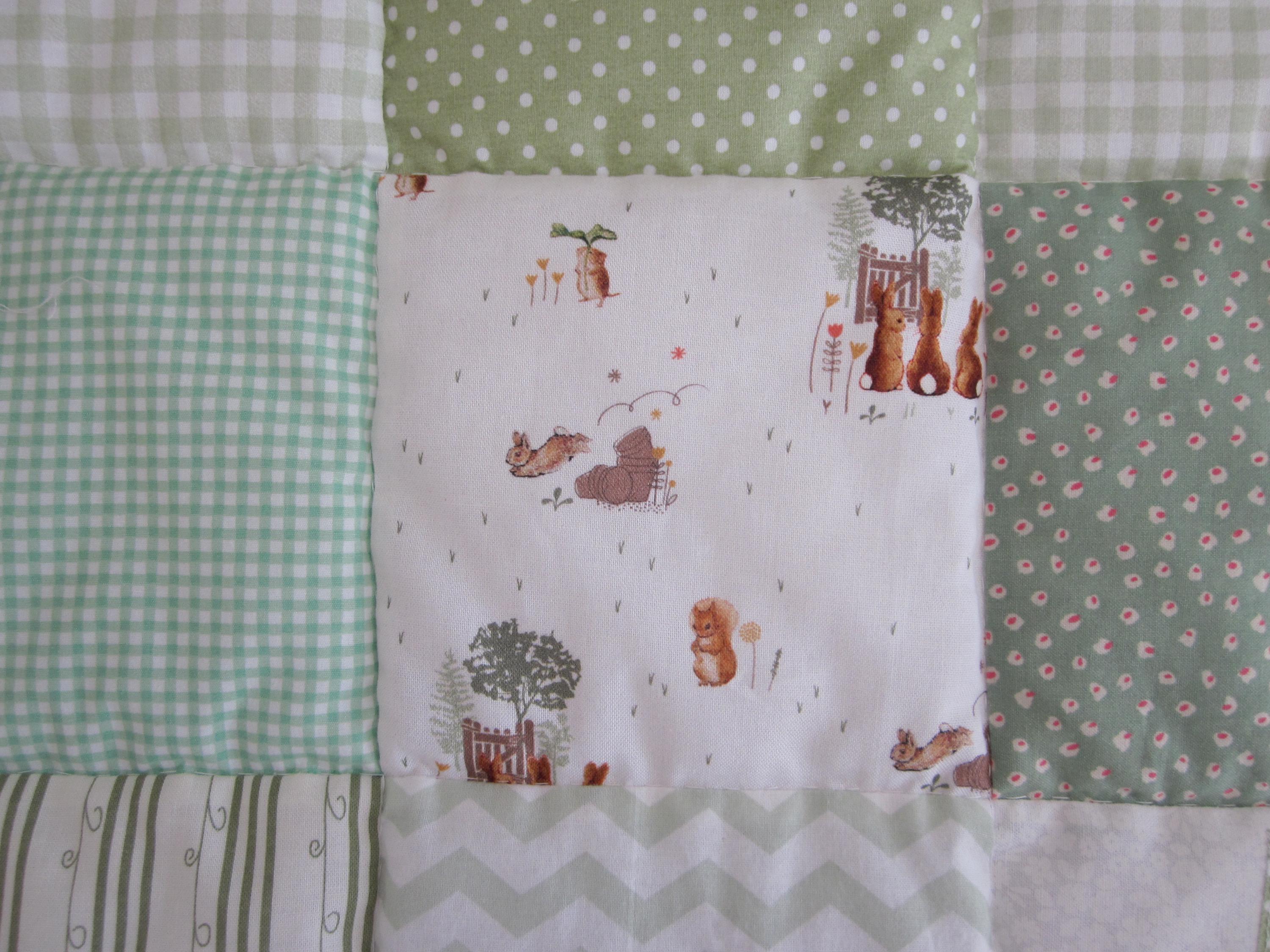 Handmade Patchwork Baby Cot Quilt with Beatrix Potter Fabric