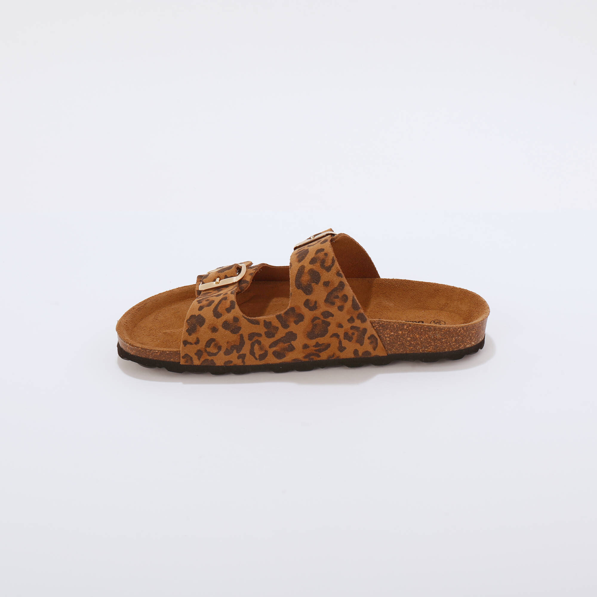 Mules en cuir 2 boucles réglables motif léopard