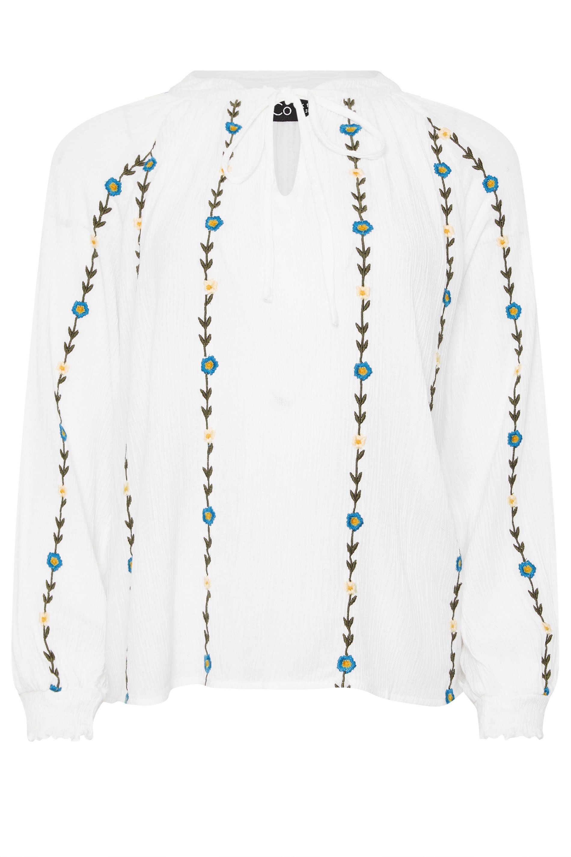 M&Co Embroidered Tie Neck Blouse
