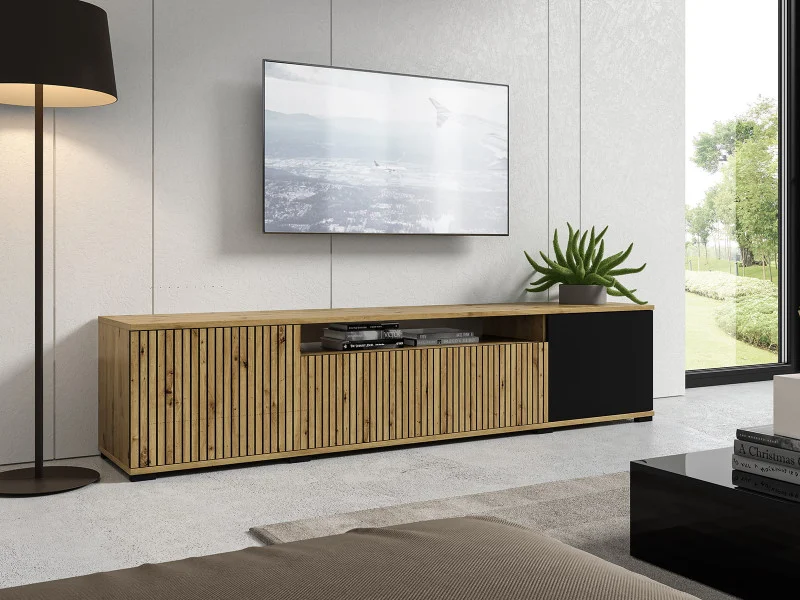 Szafka pod telewizor rtv Piko 200cm artisan czarny lamele