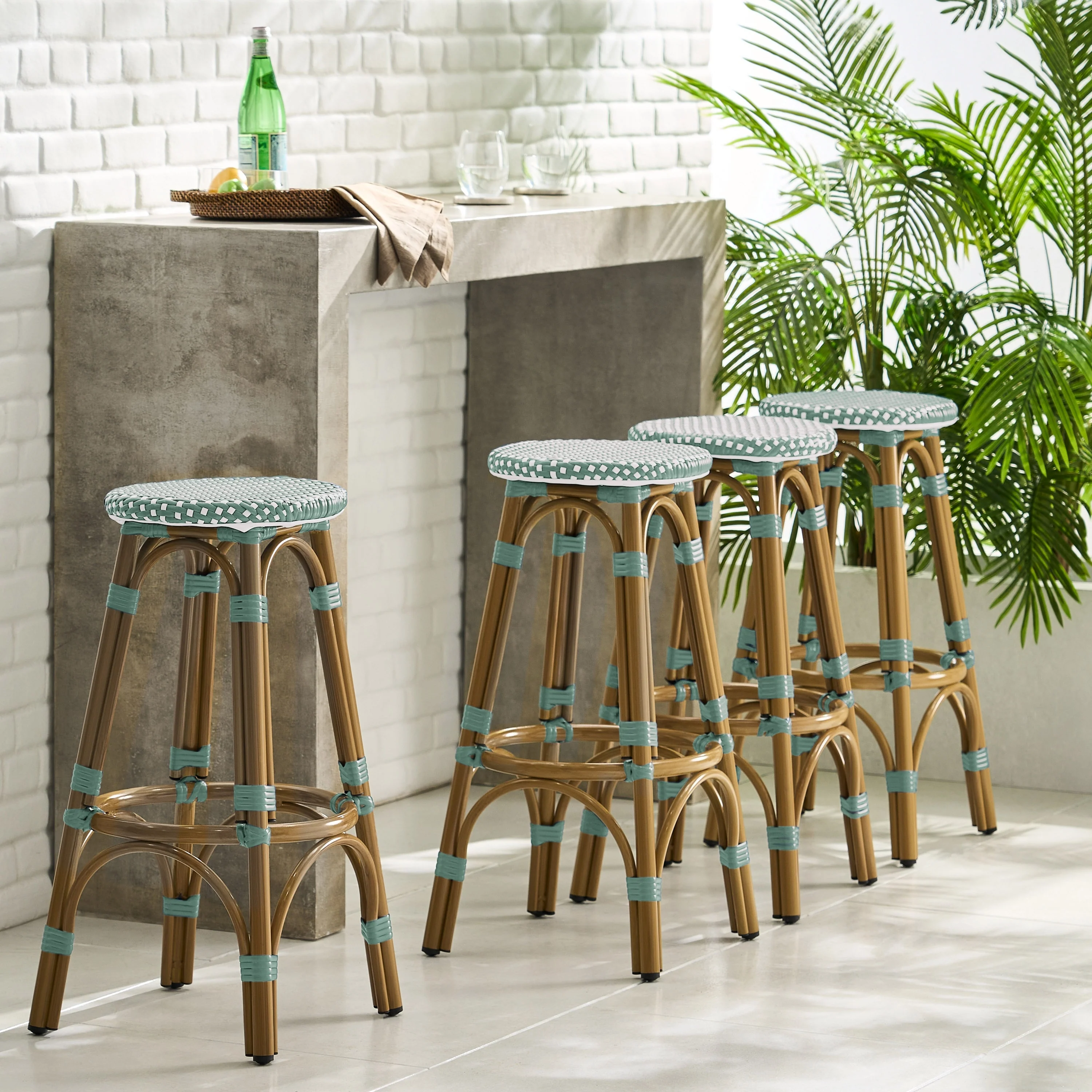 Starla Outdoor Aluminum and Wicker 29.5 Inch Barstools (Set of 4) by Christopher Knight Home - N/A