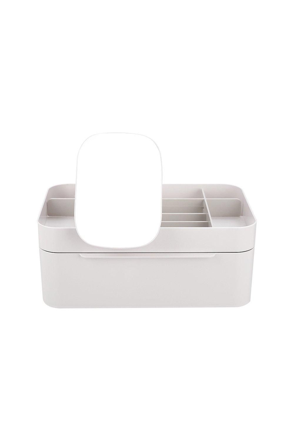 H&O Direct Plastic Makeup Storage Box with Mirror Gift Set
