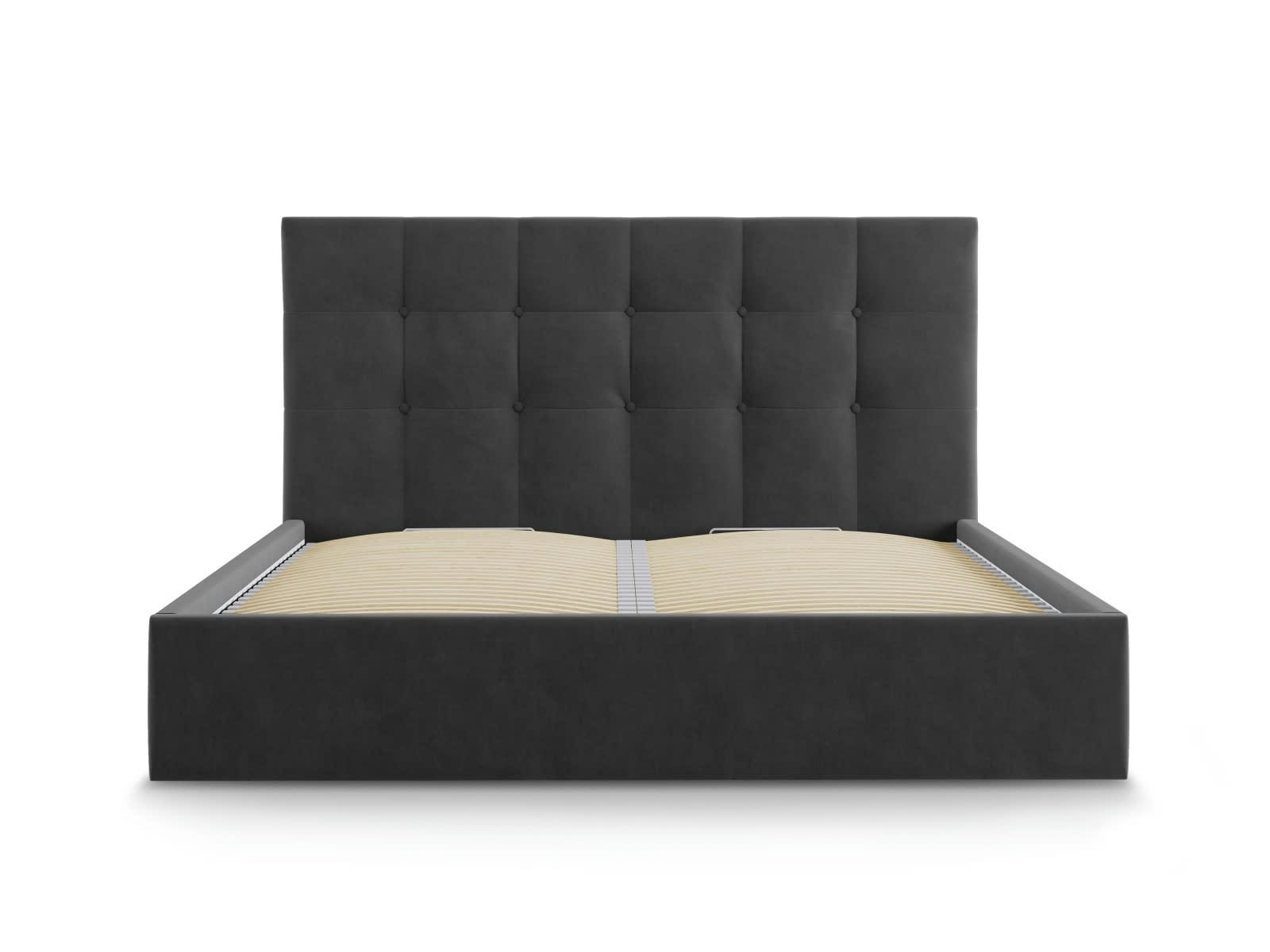 PHAEDRA - Lit coffre avec tête de lit 160x200 cm en velours gris foncé