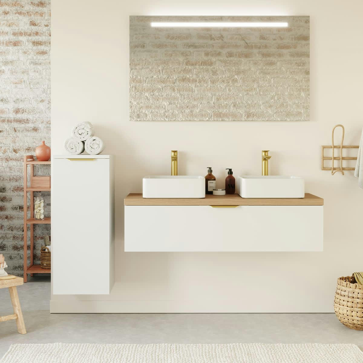 VENICE - Meuble salle de bain 2 vasques posées 120cm 1 tiroir Blanc