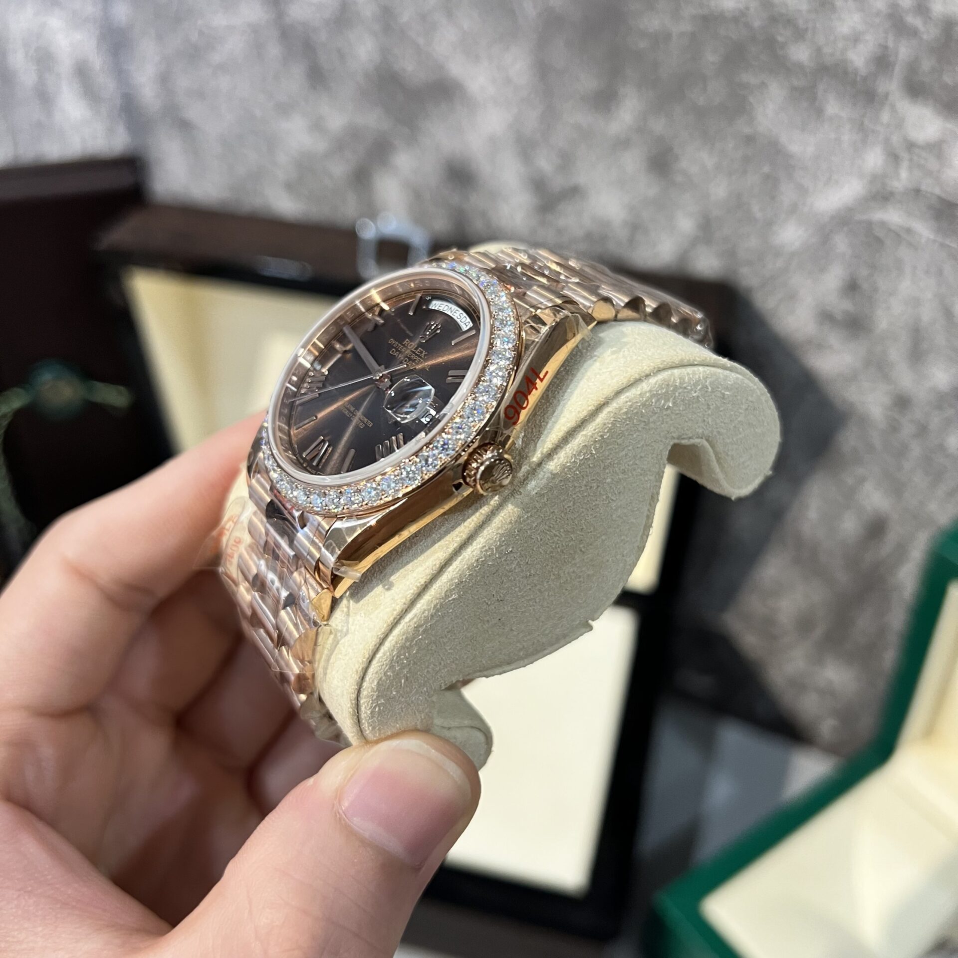 Rolex Day-Date 228235 RG Plated Chocolate Dial With Diamonds 40mm Super Clone