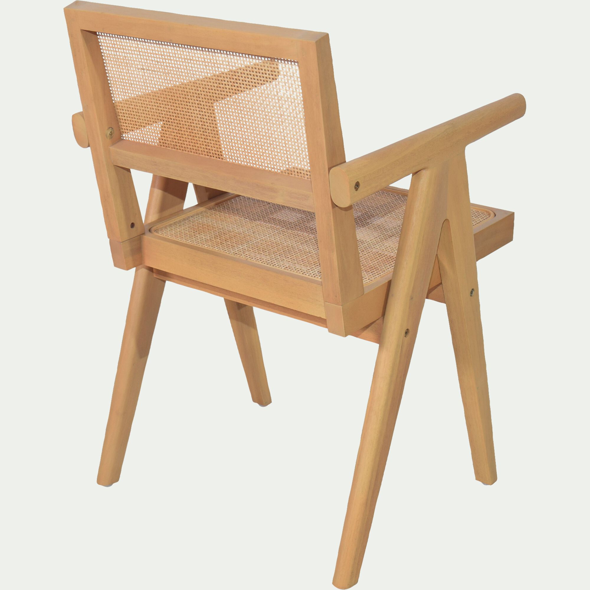 TARGO - Chaise de repas avec accoudoirs en acajou et cannage - bois clair