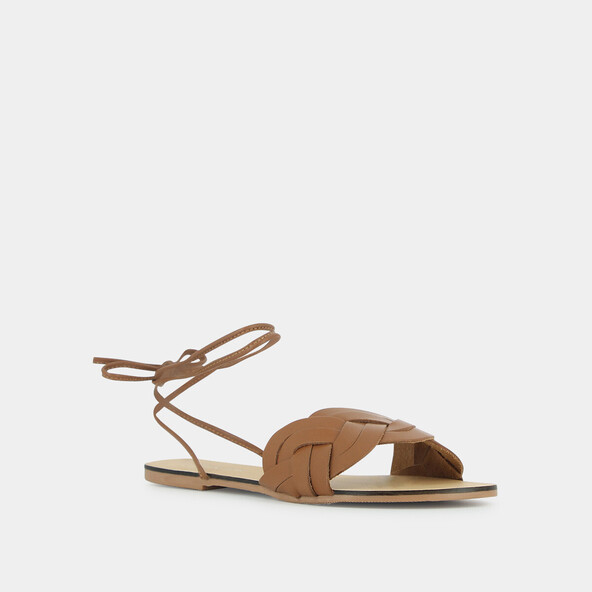 Sandales tressées à lacetsen cuir cognac | JAVA