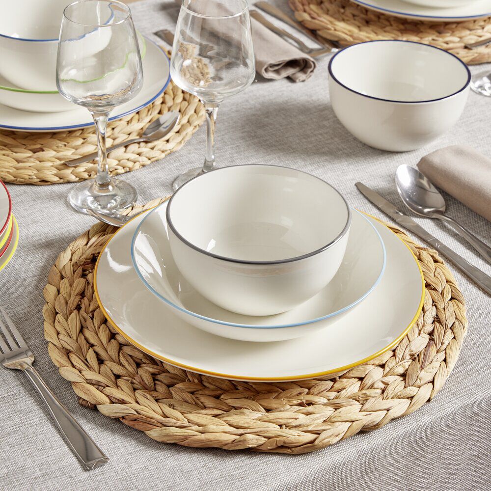 Assiette creuse porcelaine blanc liseré bleu clair Ø20cm