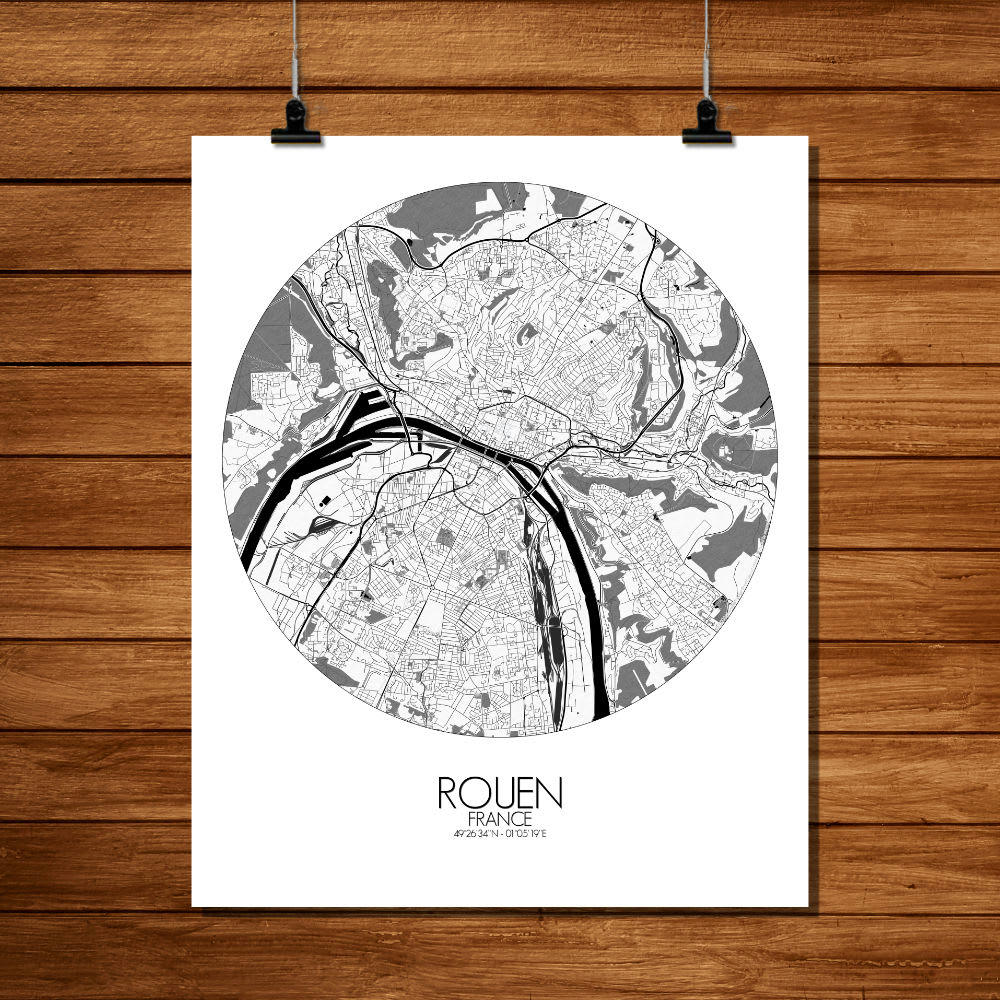 ROUEN - Affiche Rouen Carte ronde 40x50