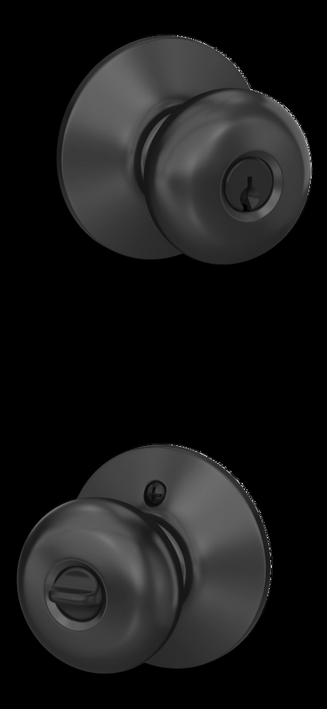 Schlage Plymouth Entry Keyed Ball Door Knob Lock Set, Matte Black