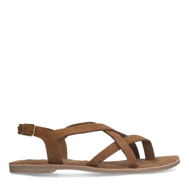 Cognac sandalen met gekruiste bandjes