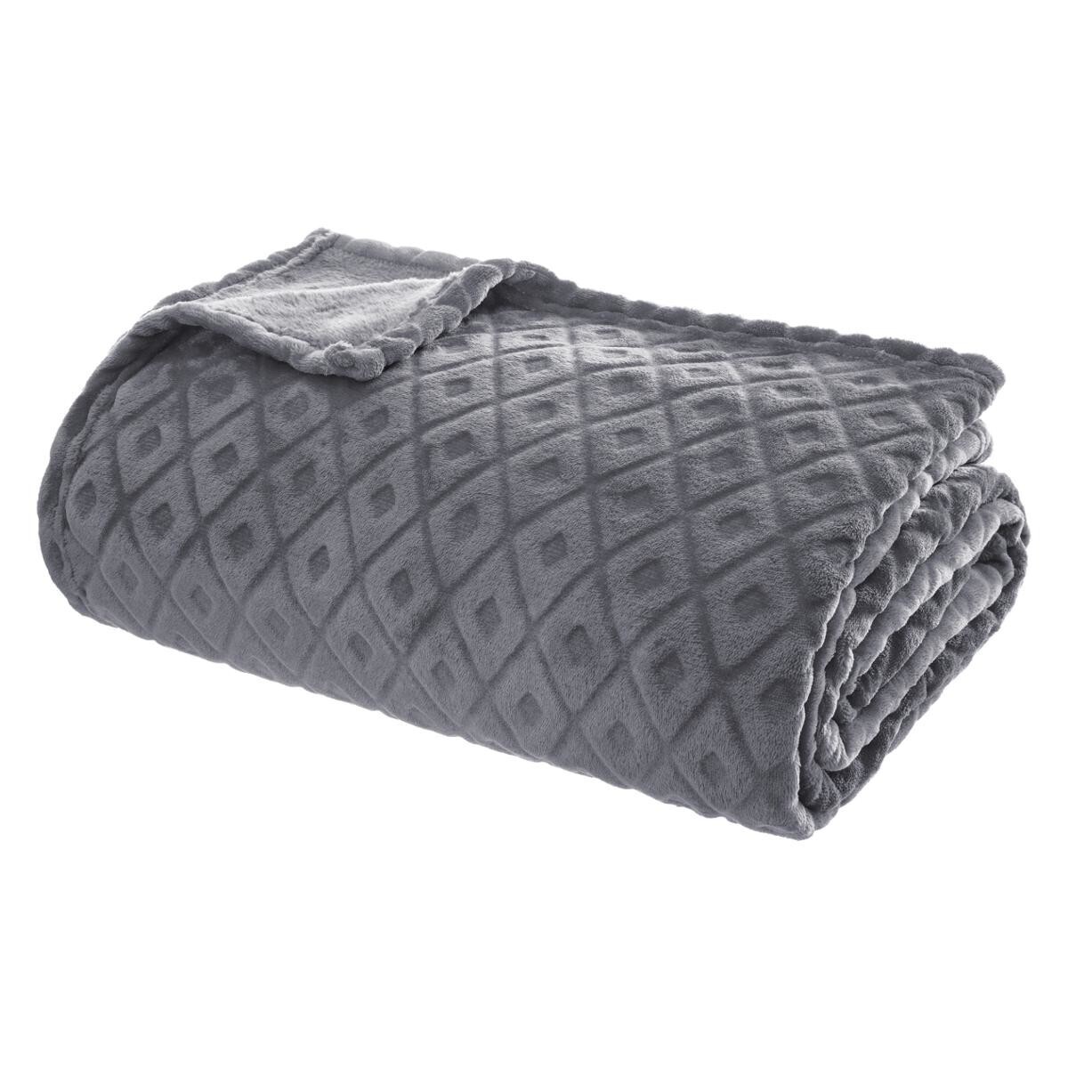Plaid "3D Losange", flannel Slate grey, 180x230 cm