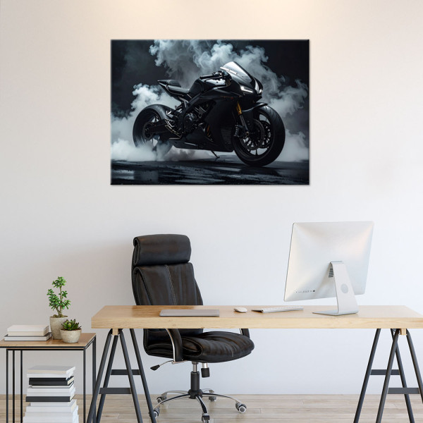 Obraz do salonu biura pokoju młodzieżowego, Czarny Motocykl Motor 30x20