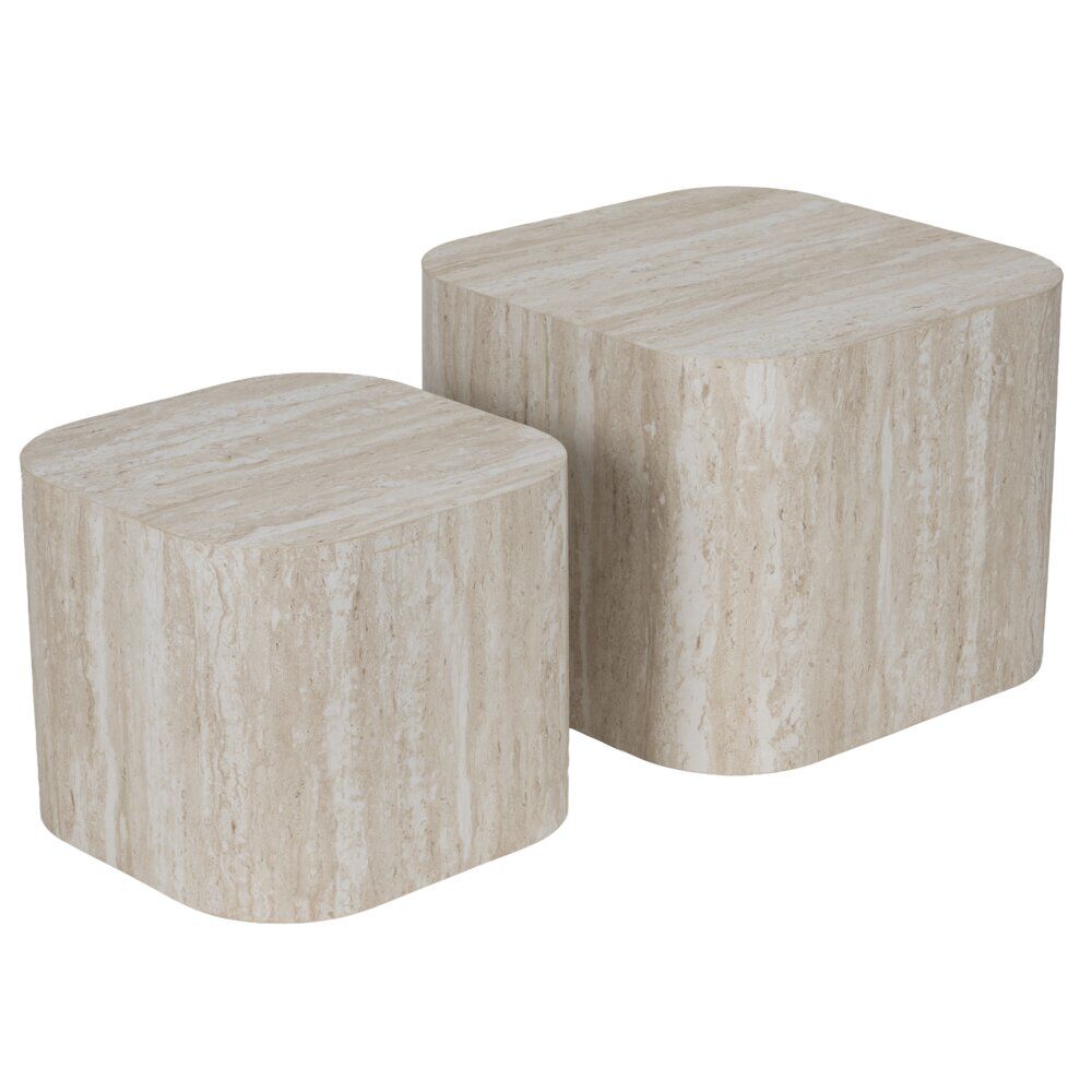 Table basse carrée Terra x2 bois blanchi H32cm et H38cm