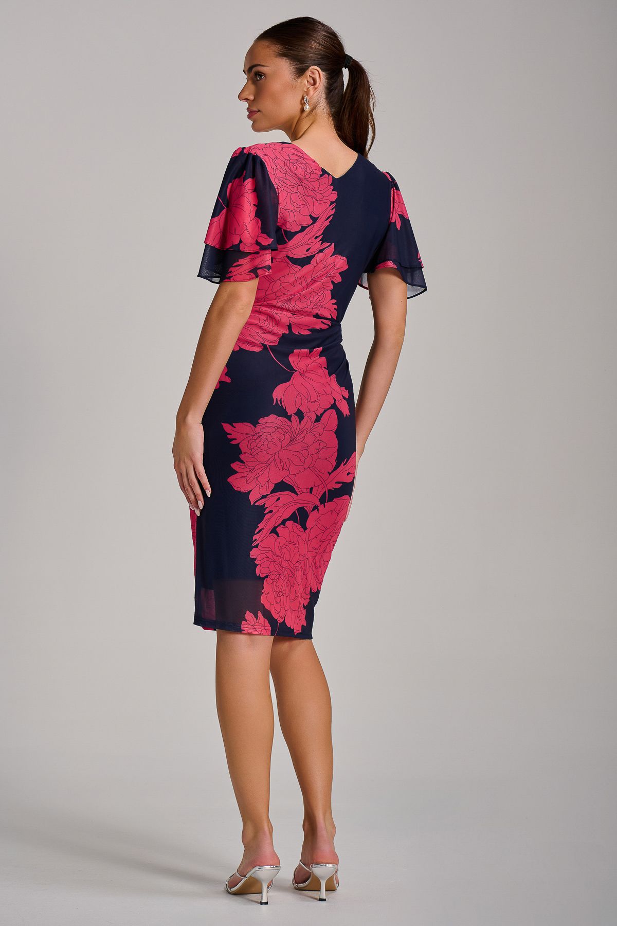 Jolie Moi Angel Sleeve Ruched Mesh Bodycon Dress