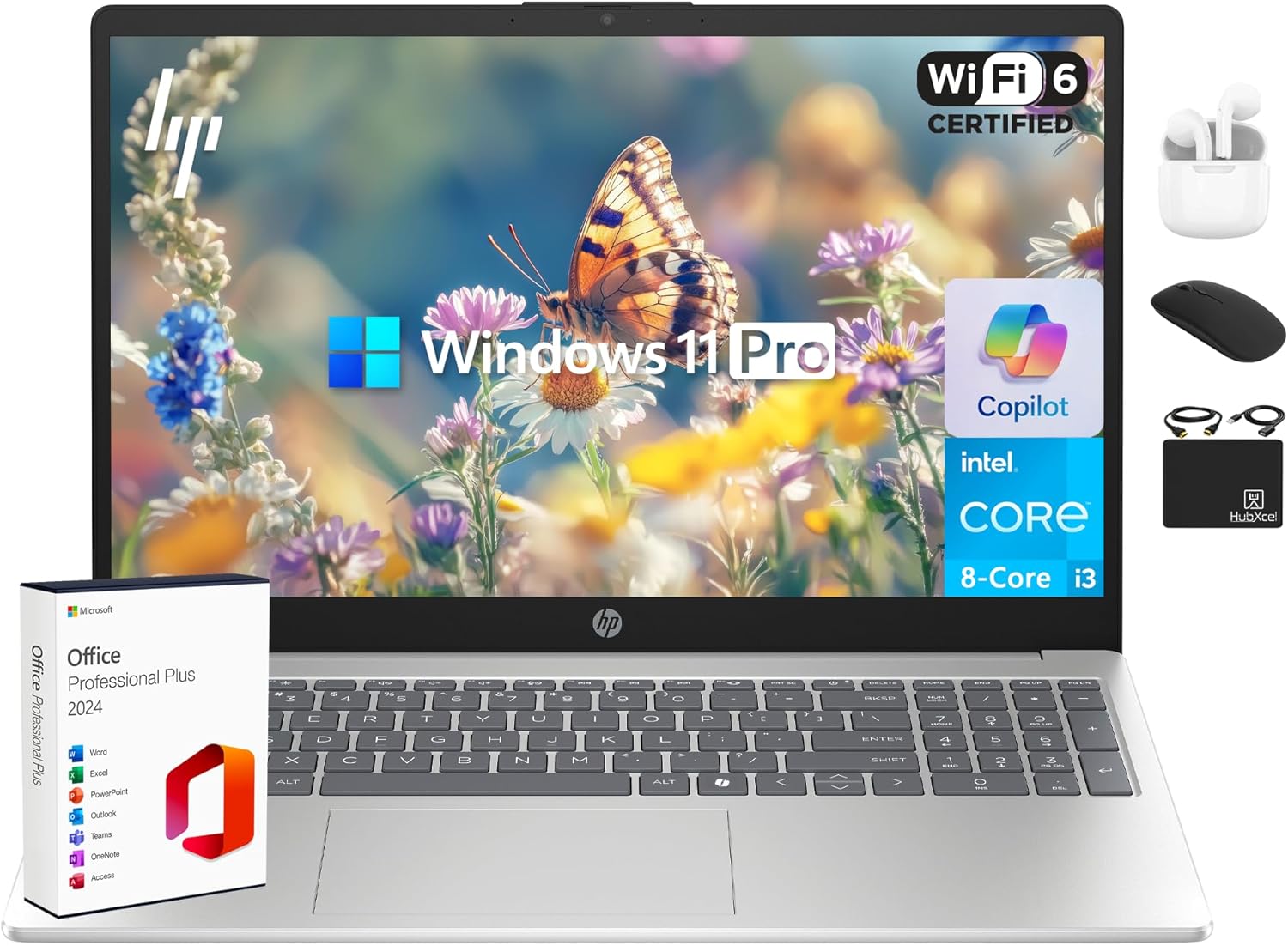 HP Laptop 2025 Flagship Business Ultra Slim, Lifetime Office, AI-Powered,15.6 HD, 8-Core Intel i3, 16GB RAM, 628GB Storage (128GB UFS+500GB Ext), Wi-Fi 6, Copilot Key, HubxcelAccessory, Win 11 Pro