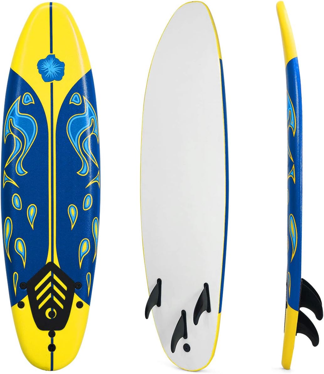 GYMAX Surfboard, 6FT Stand Up Paddle Board with Removable Fins & Safety Leash, Lightweight Non-Slip Paddle Board for Teenagers, Adult, Beginners