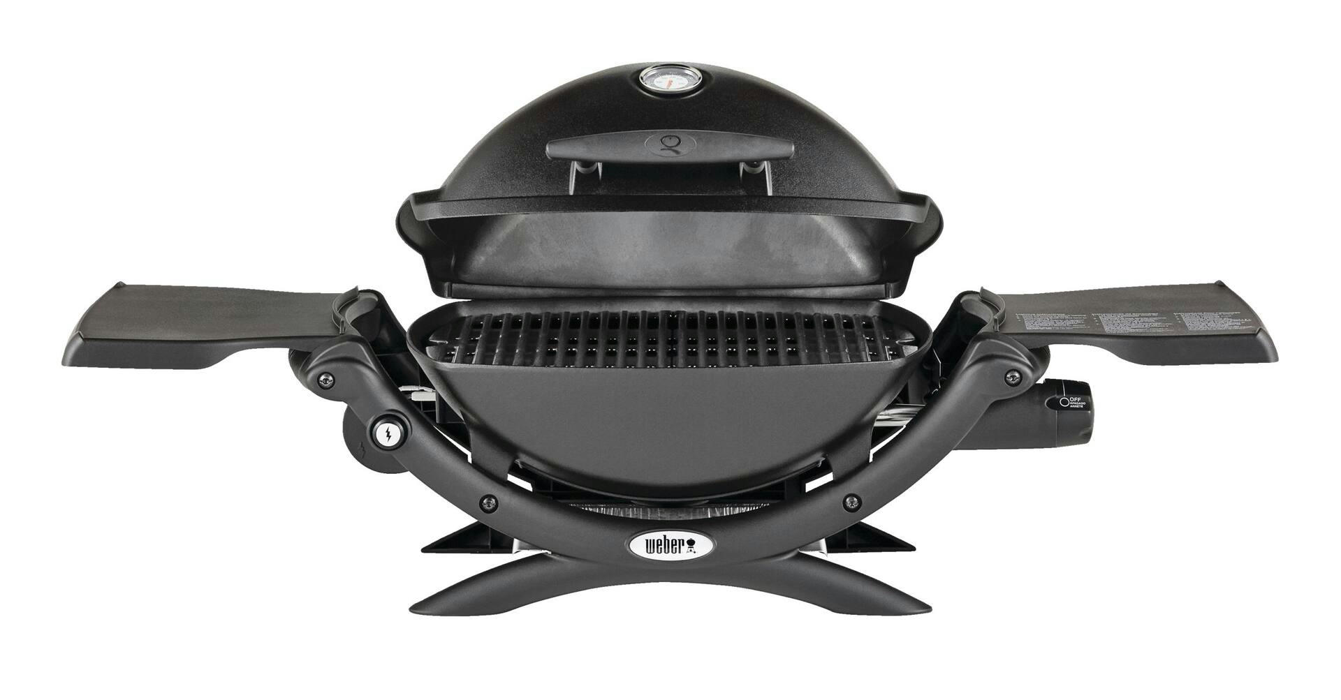 Weber Q1200 Portable Tabletop Single-Burner Propane Gas BBQ Grill with Folding Side Shelf