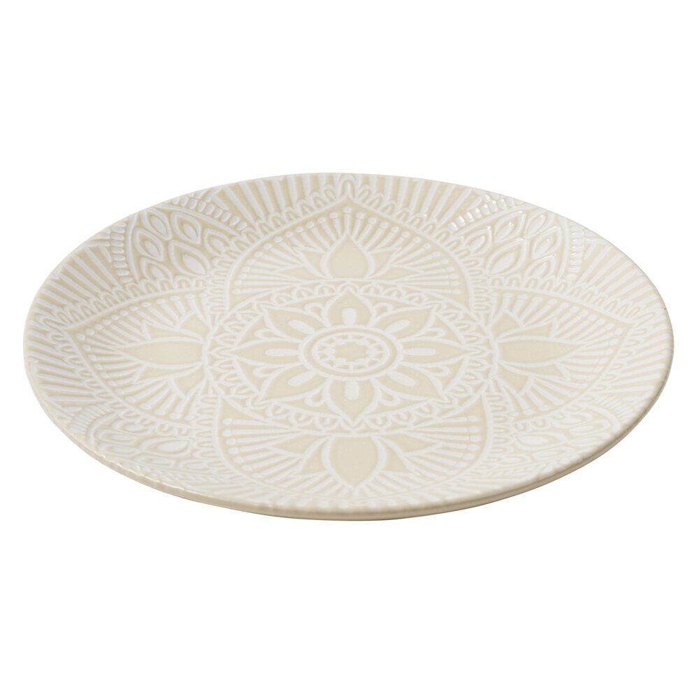 Assiette plate ronde Sahara arabesque céramique beige Ø19,5cm