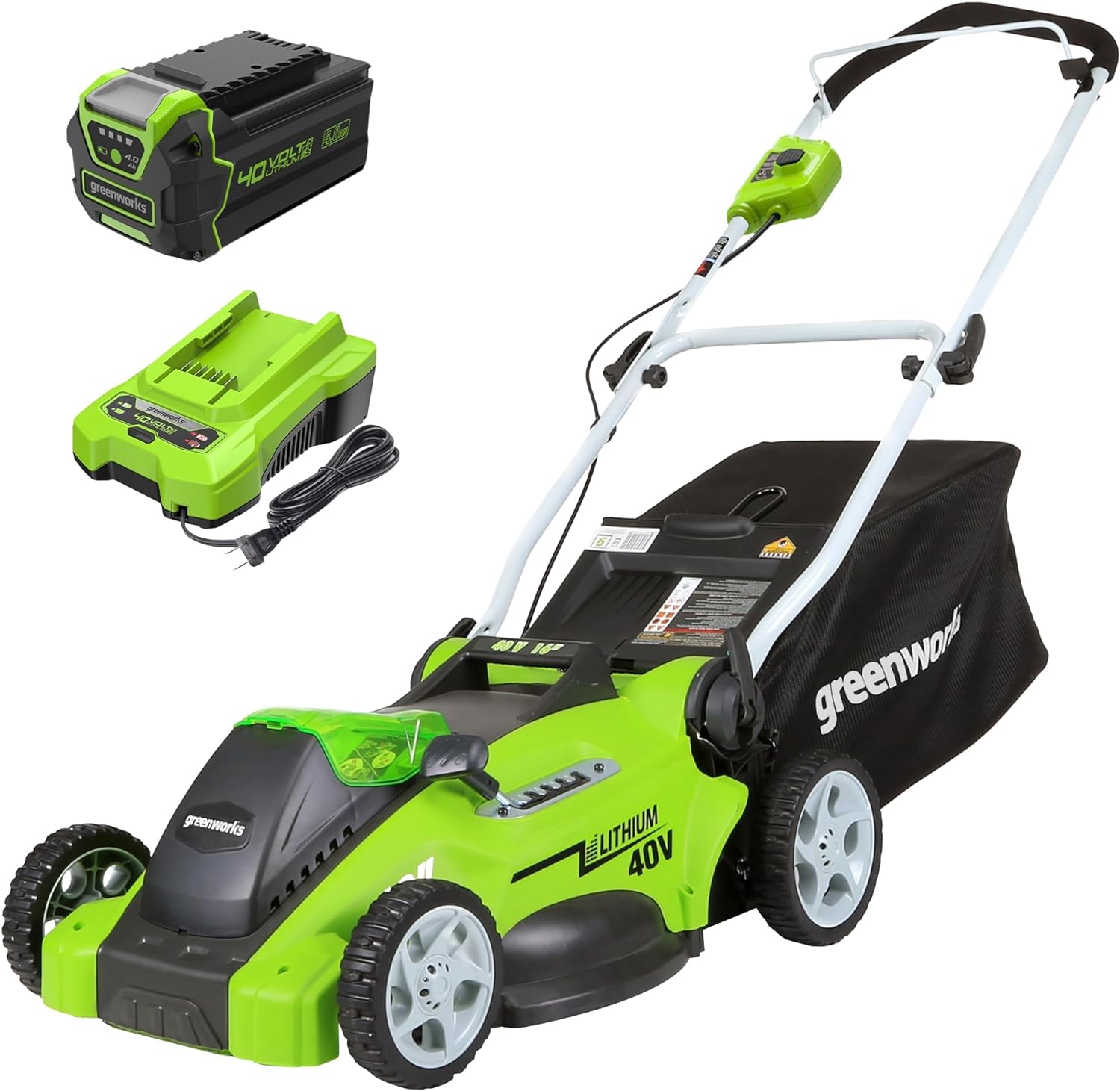 Greenworks 40V 16 Cordless Lawn Mower  Ultra-Light Push Mower with 4.0Ah Battery & Charger(75+ Tool Compatibility  45Min Runtime)