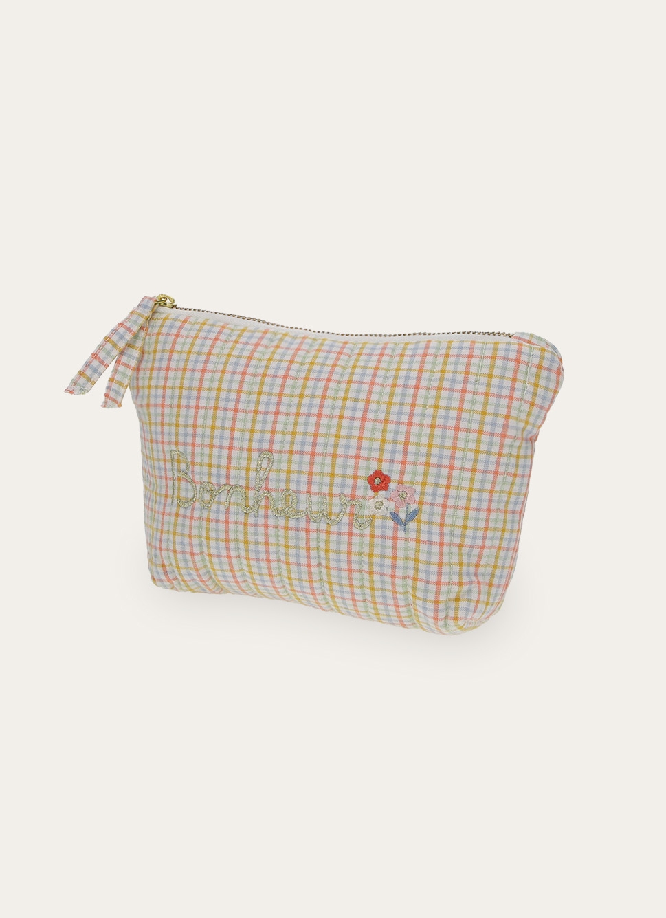 PETITE TROUSSE à CARREAUX AVEC BRODERIE MULTICOLORE