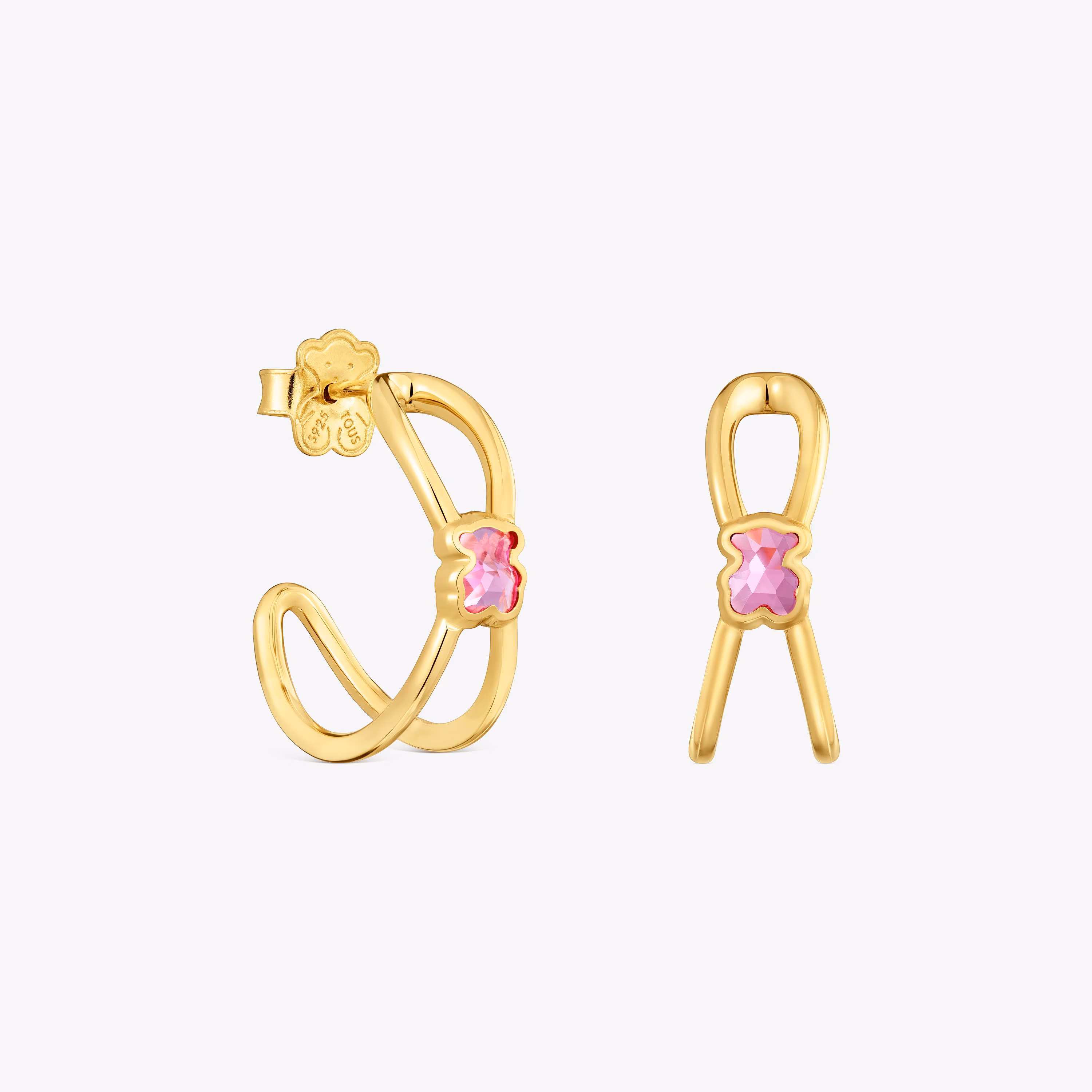 Pendientes aro con baño de oro 18 kt sobre plata y rubí creado en laboratorio Icon Color LGG