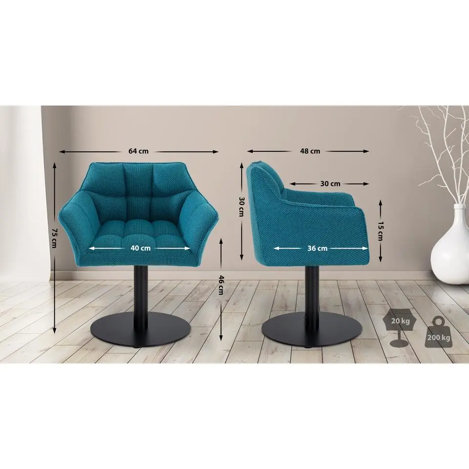 CLP Lounger Damaso zwart Frame - Stof - turkis