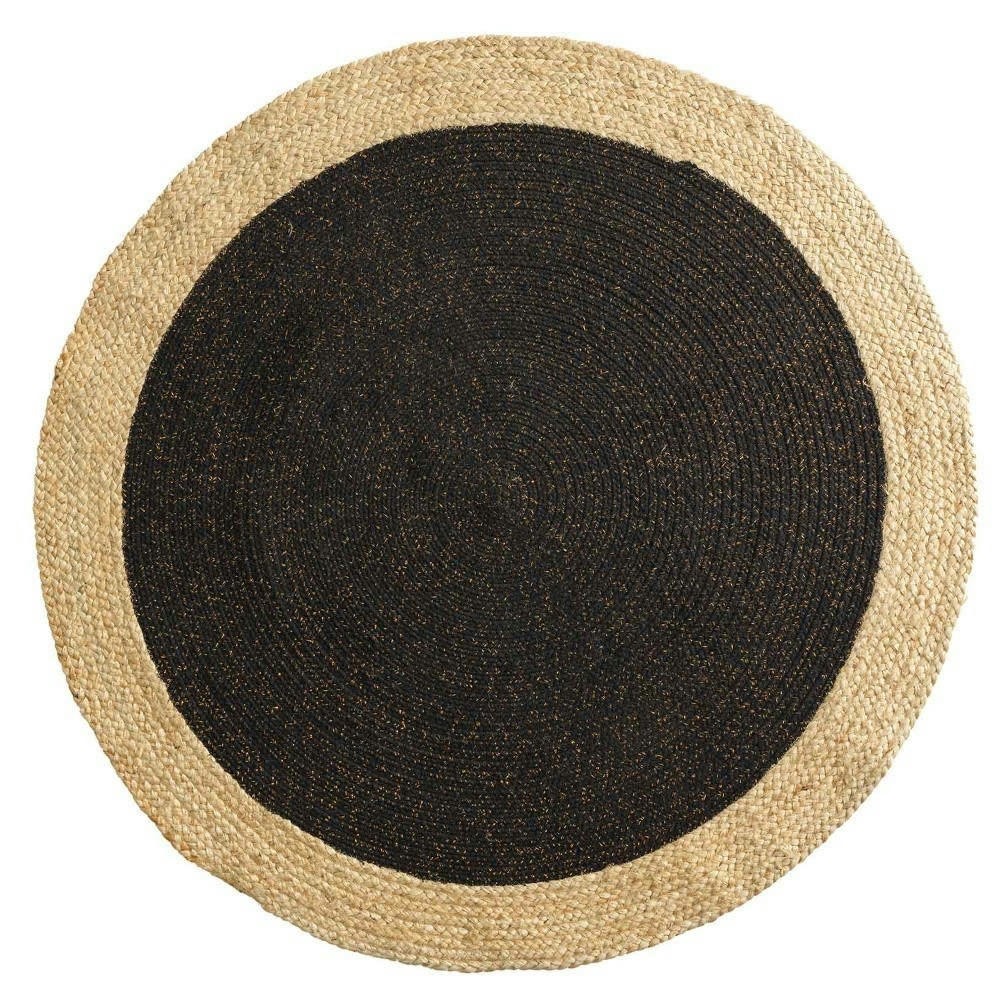 MARIO - Tapis rond jute noir/or D120cm