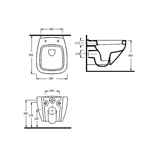Cuvette suspendue gain de place à suspendre 50 cm pour WC design