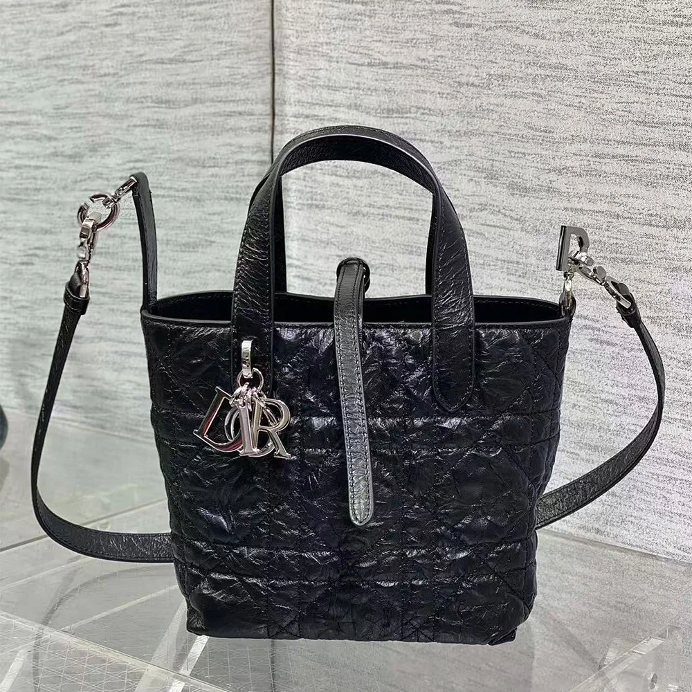 Dior Small Toujours Vertical Tote Bag Macrocannage Crinkled Calfskin