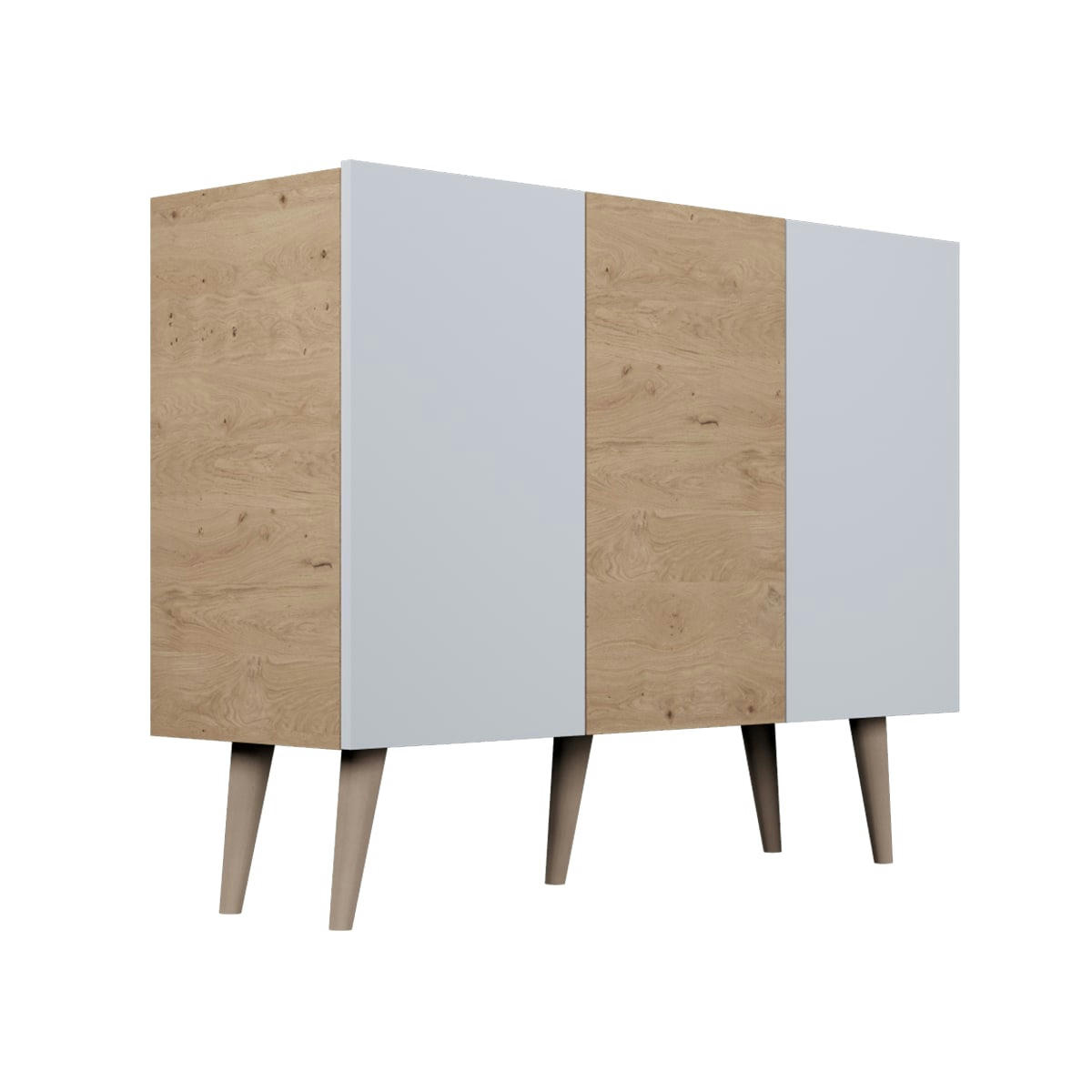 - Commode 3 portes blanc et naturel