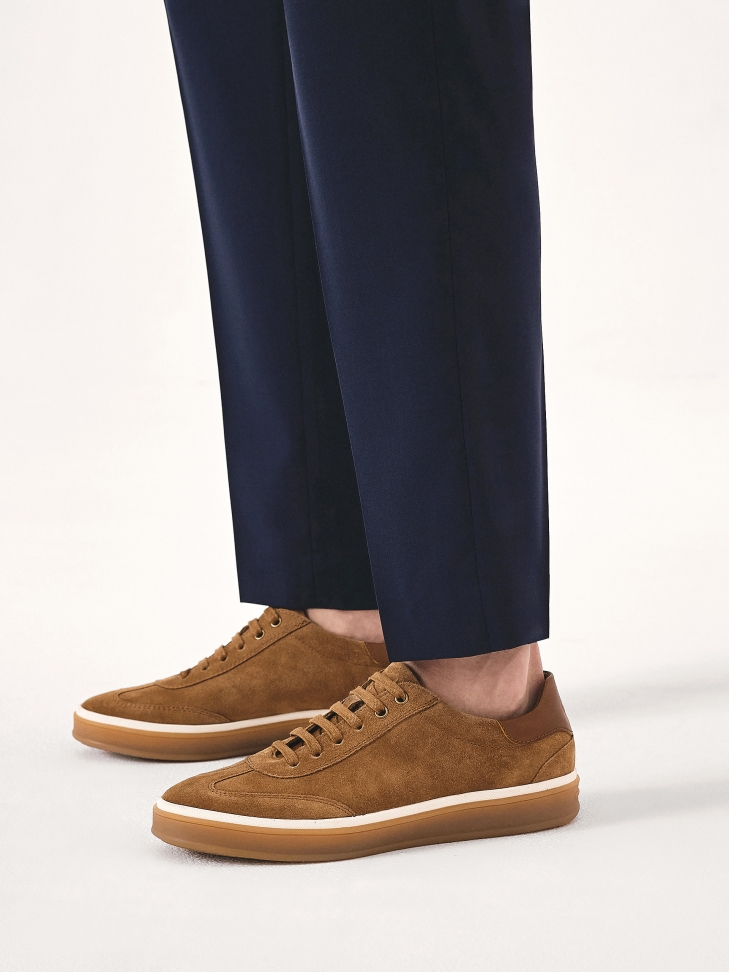 Suede sneakers in brown color