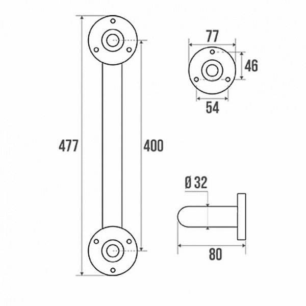 Barre d'appui droite Inox poli brillant 400mm