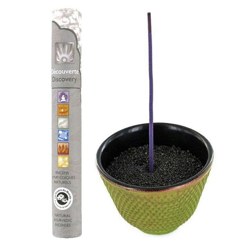 ZEN - Porte-encens coupelle en fonte zen vert & or + encens ayurvédique