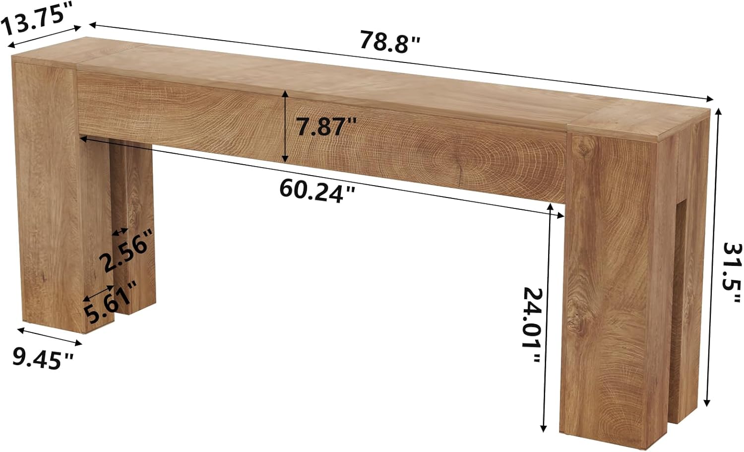 Extra Long Sofa Console Table for Entryway Living Room, 78-Inch Farmhouse Wood Behind Couch Table, Rectangular Accent Console with Wooden Double Base for Hallway Foyer Entrance, Natural Oak