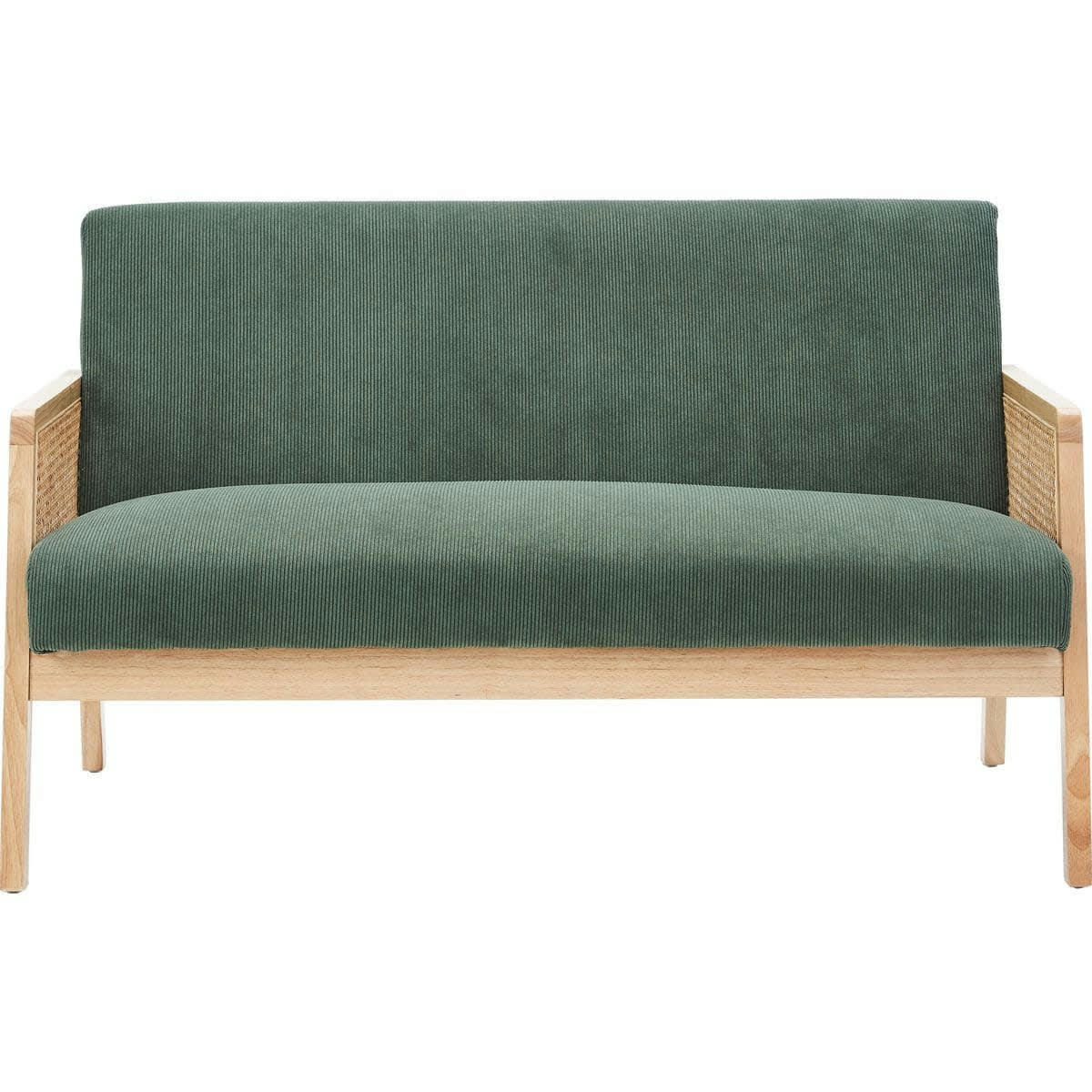 MANI - Banquette 2 places en cannage en velours côtelé vert