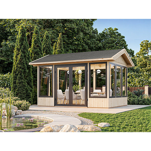 Abri / Veranda de jardin Palmako Isabella en bois naturel et vitres en aluminium 18,1m²