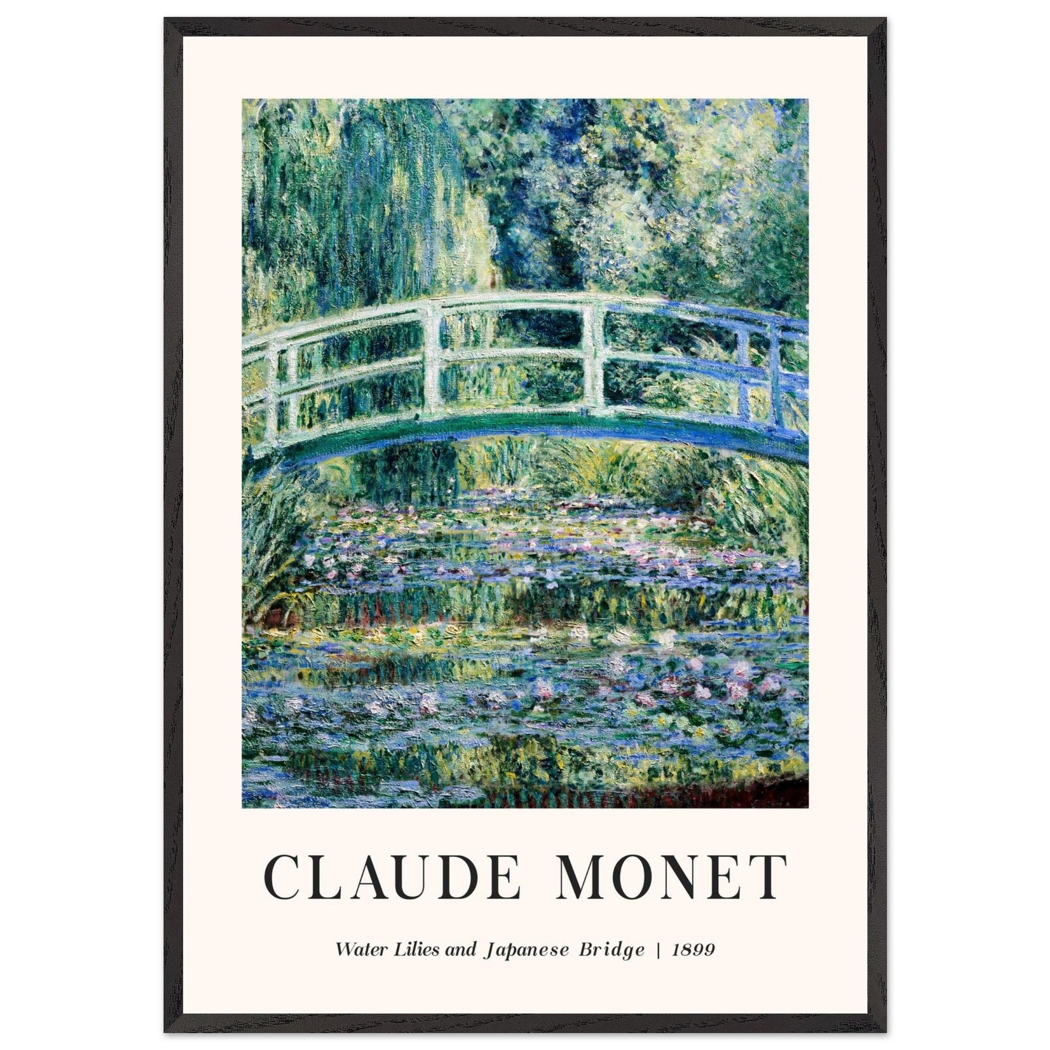 Artfulprints Poster met Lijst Claude Monet - Water lilies and Japanese bridge  - 70x100 cm - Groen