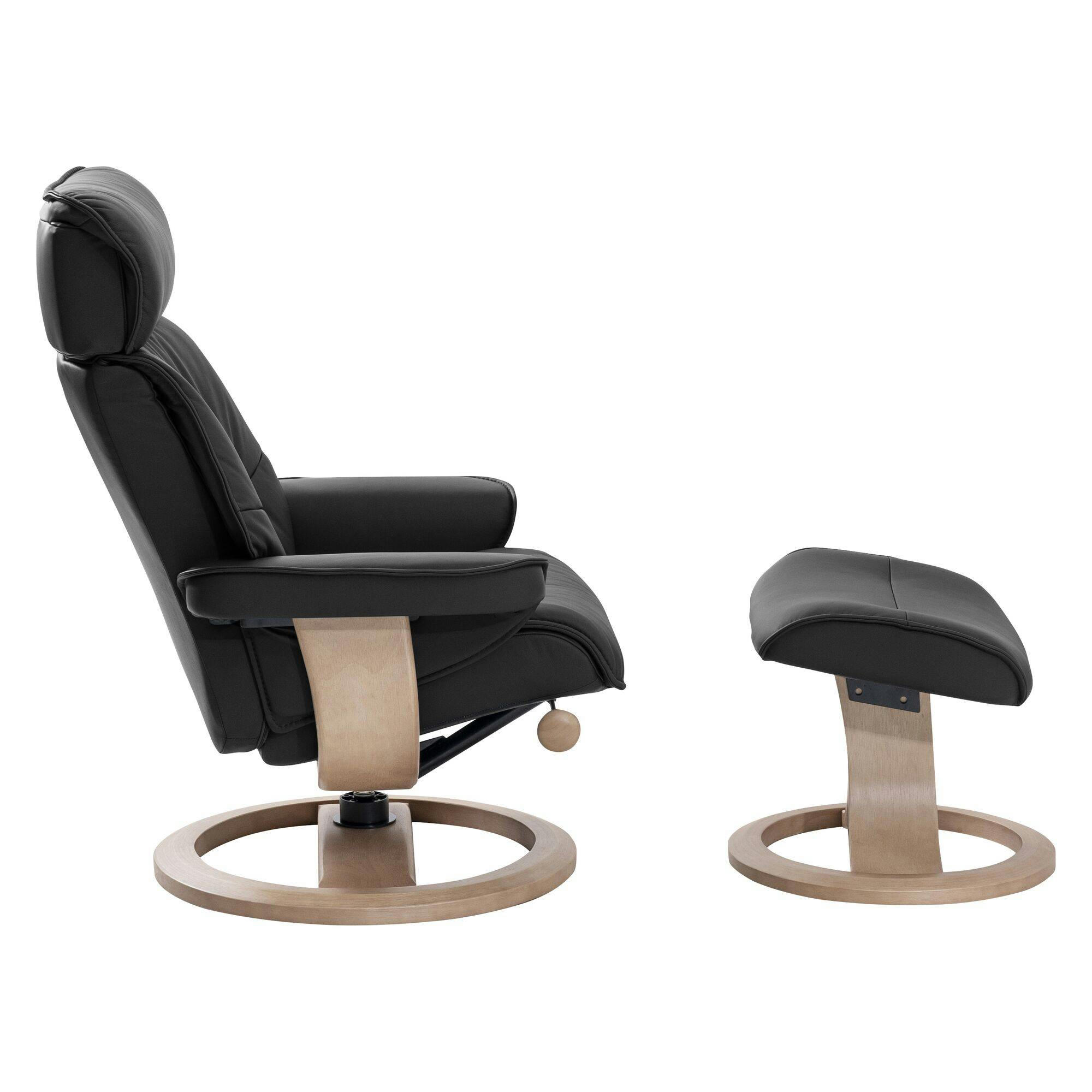 EDEN - Fauteuil de relaxation avec repose pieds en cuir noir