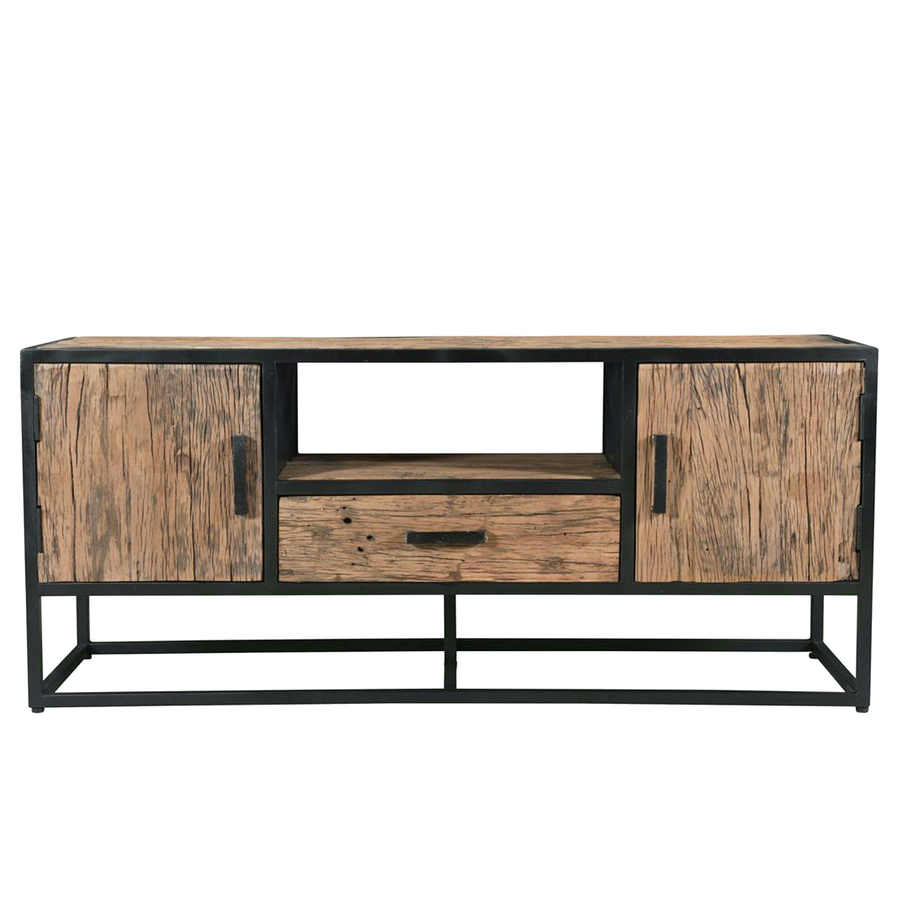 RIVERWOOD - RIVERWOOD-Meuble TV 2 portes 1 tiroir L130, Bois recyclé et métal noir