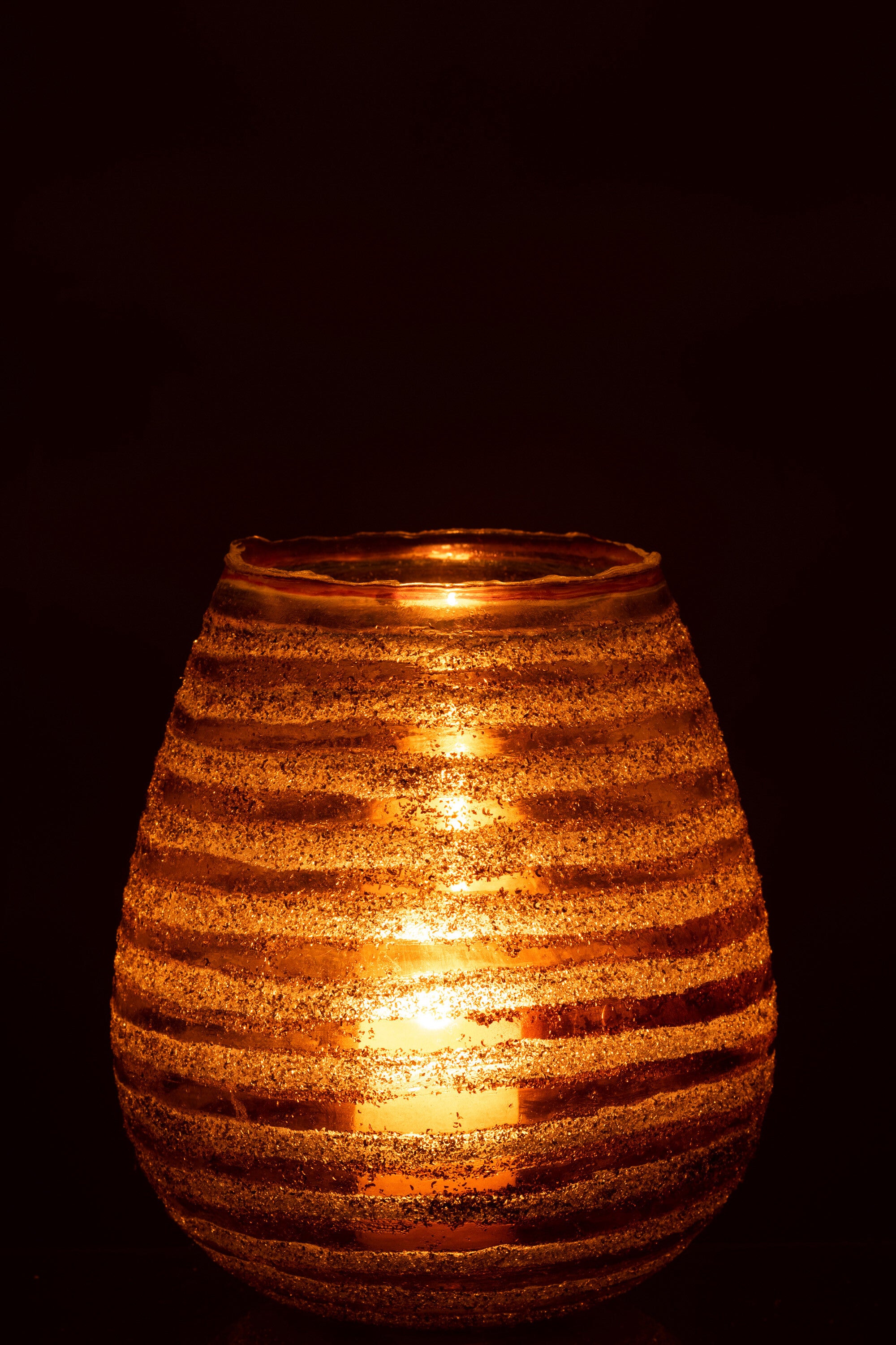 J-Line windlicht Streep Rond - glas - bruin - large