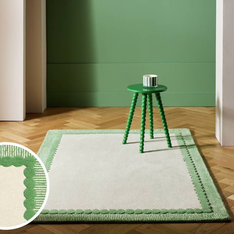 Habitat Bobbin Border Cream Wool Cut Pile Rug - 120x170cm