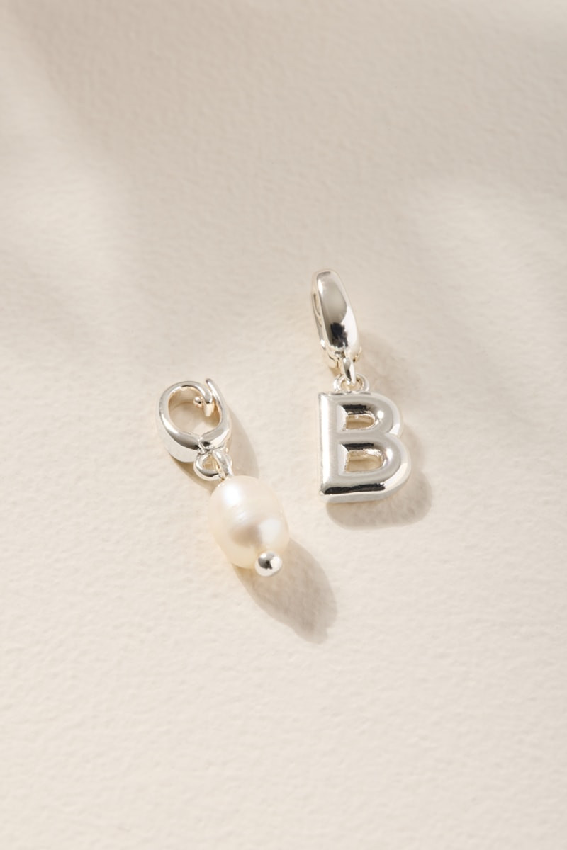 Initial and Fresh Water Pearl Charm Set Silver