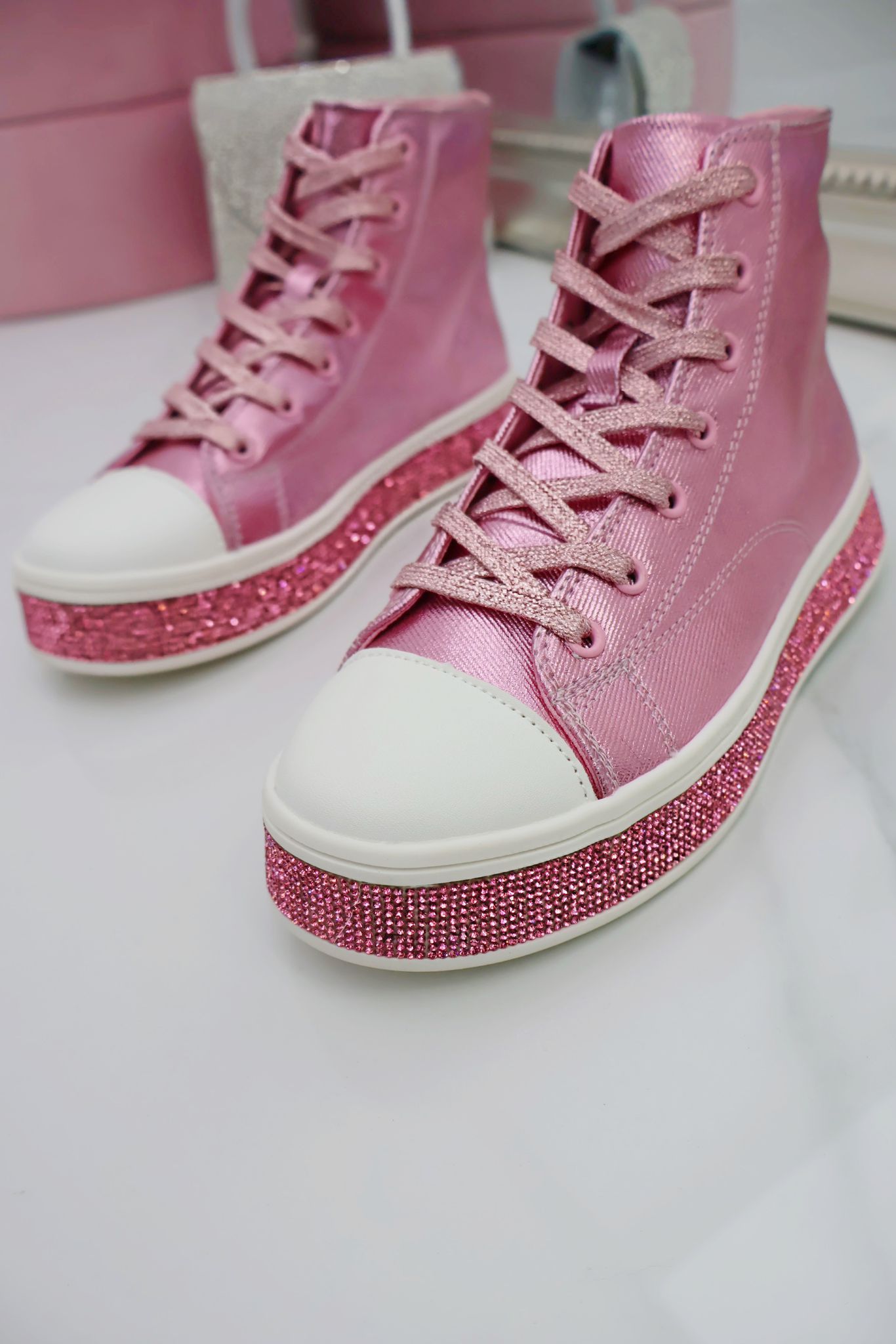 Love Lemonade Crystal Canvas High Top Trainers