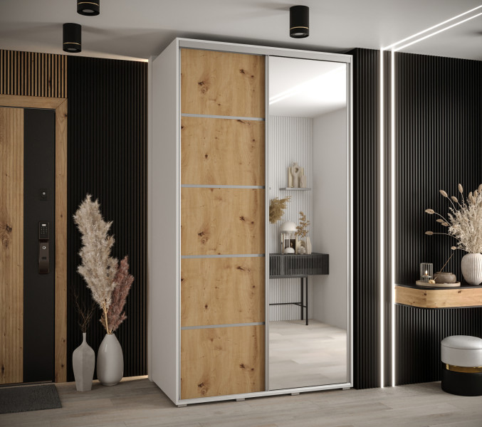 Szafa przesuwna 60 wysoka Davos 5 130 biały artisan srebrny