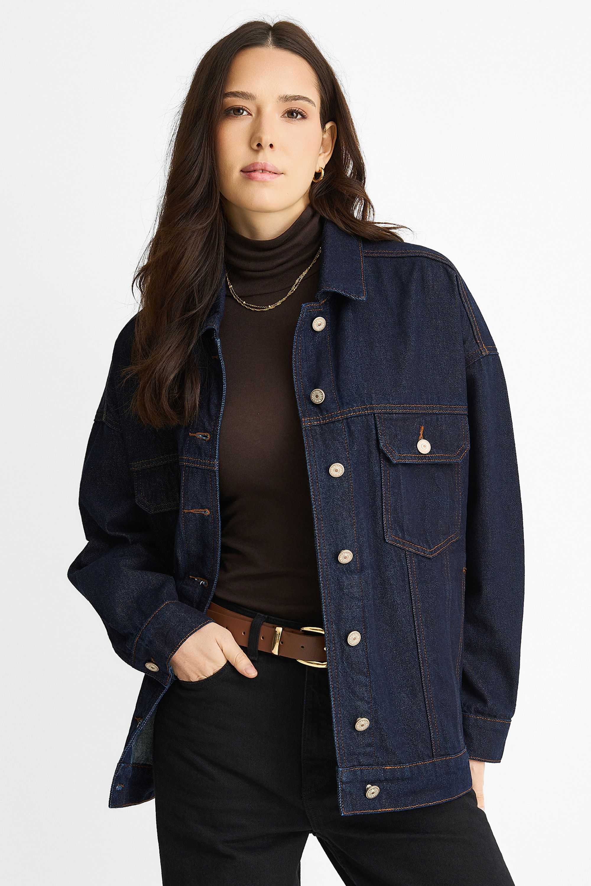 Gini London Dark Indigo Denim Trucker Jacket