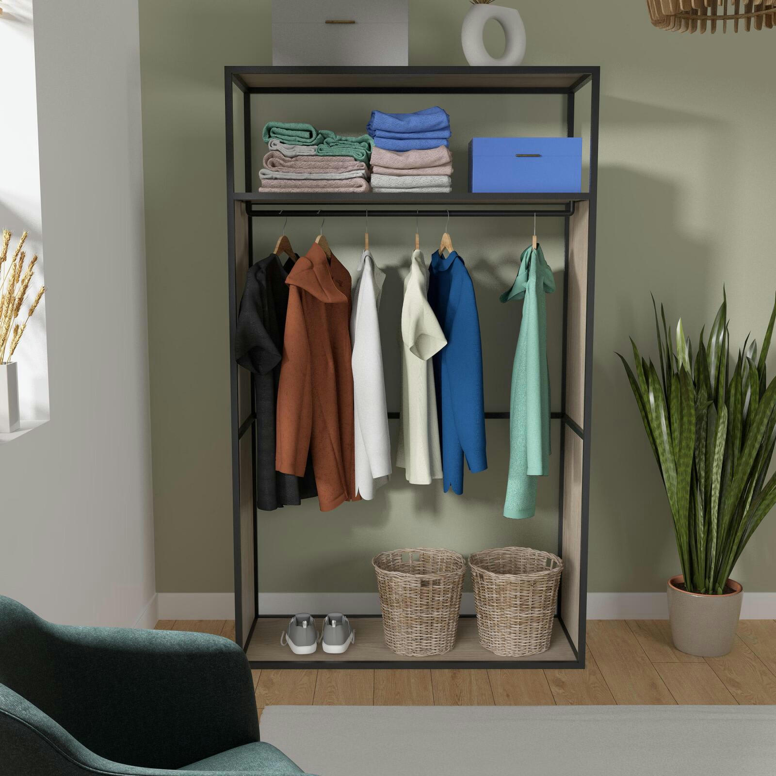 OSLO - Portant vêtements réversible bois et métal L110x H184,5 cm