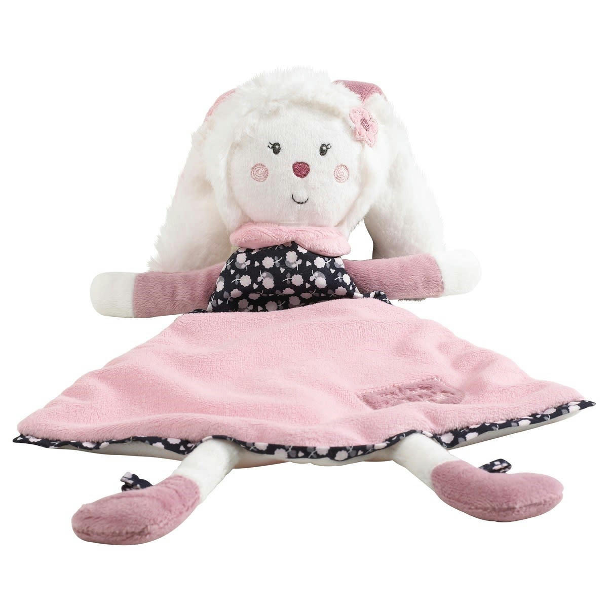 MISS FLEUR DE LUNE - Doudou mouchoir lapin en velours blanc